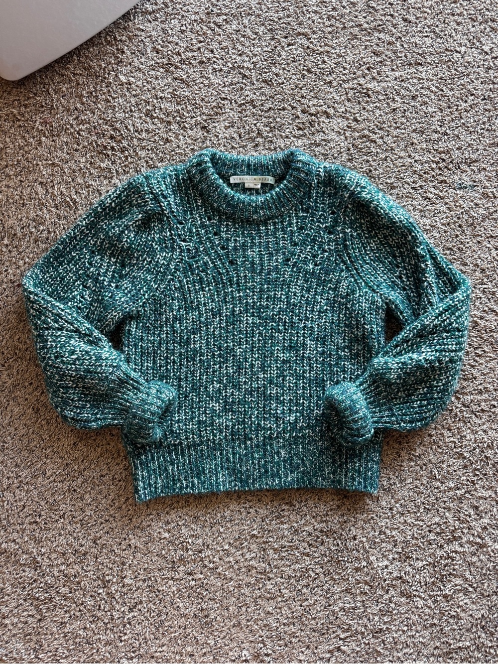 Veronica Beard Chunky Knit Roopa Sweater Petrol Green Wool Blend Women Small